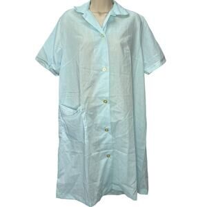 Vintage Figurfit Womens Housecoat Robe Blue Short Sleeve Size M Button Pocket